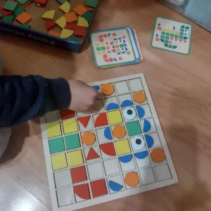 Od zákazníka J***a obdržené dřevěné puzzle s geometrickými tvary.