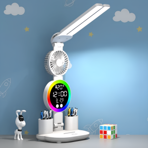 multifunctional desk lamp, reading light, desk lamp with fan, cooling fan, clock display