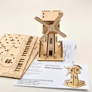 Dřevěné solární větrný mlýn 3D puzzle vzdělávací Montessori hračka pro děti