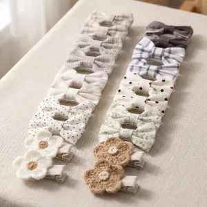 Sada 20 roztomilých látkových spon s mašlí pro děti